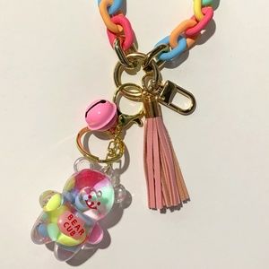 Colorful Chunky Key Chain Wristlet With Bear Charm
